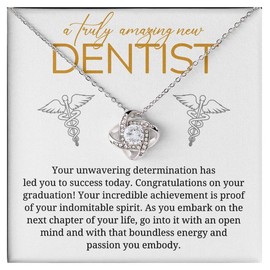 New Dentist Necklace Message Card Box Love Knot Mahogany - Your Unwavering Determination - Appreciation Graduation Orthodontist Dentistry