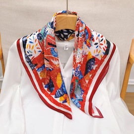 FEIBOON 100% Pure Mulberry Silk Scarfs 27"x27" Square Scarf Women Neckerchief Headscarf hair scarf bandana Gift Packed (Flourishing flowers)