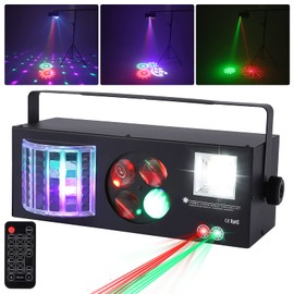 Litake Party Lights, DJ Disco Lights for Parties, 4 in 1 Mixed Effect, Sound Activated RGBW GOBO Pattern Beam Strobe Light by Remote and DMX Control for Stage DJ Disco Party Wedding Birthday Christmas