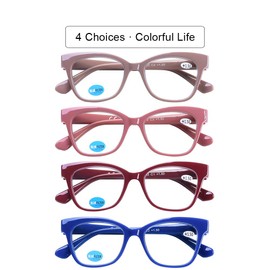 DOOViC 4-Pack Reading Glasses Blue Light Blocking Computer Readers Anti Eyestrain New Classic Style Spring Hinge Glasses for Women 1.5 Strength