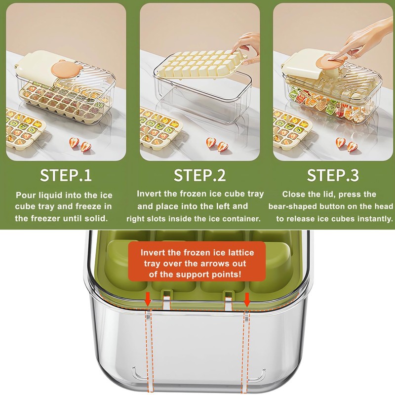 Food-Grade Ice Cube Tray, Quick-Release 32 Ice Cube Mold with