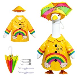 3 Pcs Raincoat Porch Goose Outfits, Summer Lawn Goose Statue Raincoat Costume Yard Clothes, Raincoats Umbrella Hat Outfit Set for 23" Statue Patio Garden Decoration (Rainbow Raincoat)