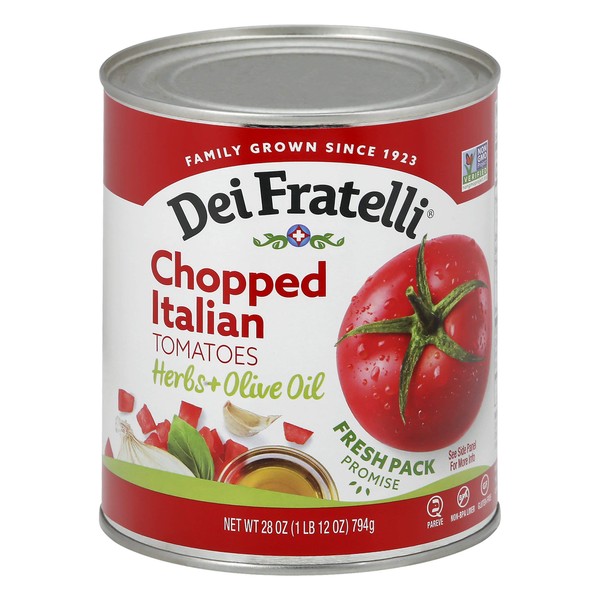 Dei Fratelli Chopped Italian Tomatoes with Herbs and Olive Oil - Vine-Ripened – Non GMO, Gluten-Free (28 oz. Cans, 12 pack)