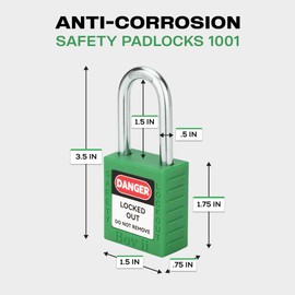 Boviisky Lockout Tagout Locks Sets, 10 Green Lockout Tagout Safety Padlocks Keyed Different, 2 Keys Per Lock