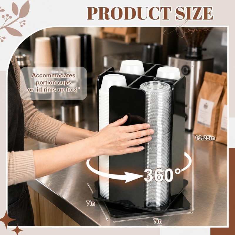 Geetery Rotating Portion Cup and Lid Organizer with 4 Compartments