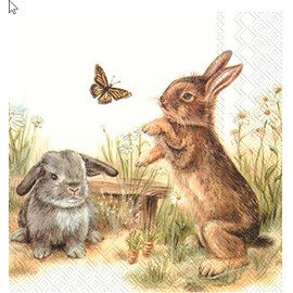 20 Napkins Playing Rabbits in the Grass as Table Decoration for Easter 33 x 33 cm