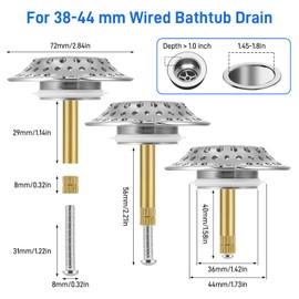JIZZU 2 in 1 Bath Plug Drainage Hair Catcher Drain Strainer Bath Hair Catcher Plug Bathtub Height Adjustable with Replacement Seal for 38-44 mm Wired Bath Drain