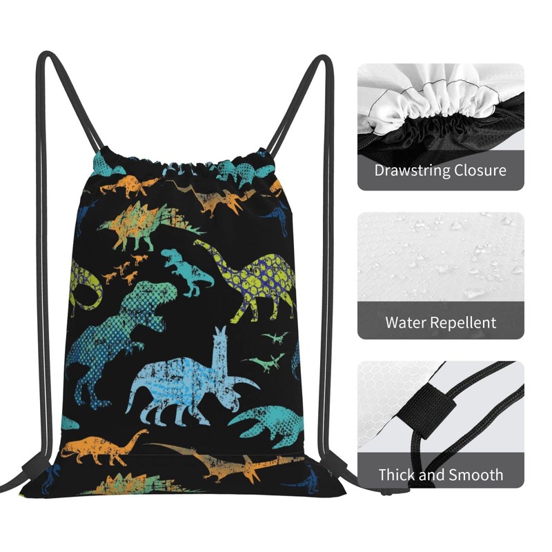 Richugui colorful Bags Drawstring Backpack Cartoon Dinosaur Drawstring Sports Gym