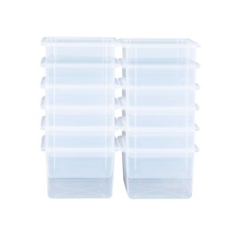 Wood Designs Cubby Storage Bin, Heavy Duty Plastic Containers for Kids Translucent Clear Cubby Tray Set of 12