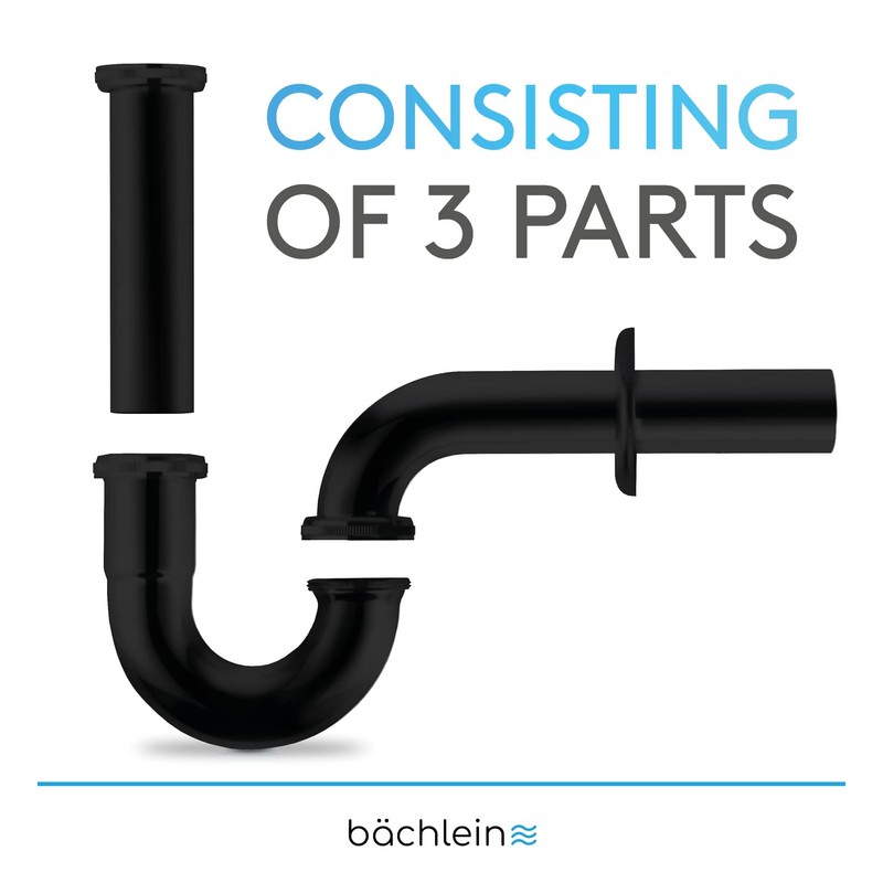 Bächlein Universal Tubular Siphon [Extra Long Black] for Washbasin &