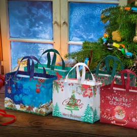 EQOREIIN Christmas Gift Bags 9 Pack - Christmas Party Supplies & Holiday Tote Bags, Large Non-Woven Reusable with Handles for Xmas Gifts, New Year Favors & Decor (12.8x9.8x6.7 Inches)