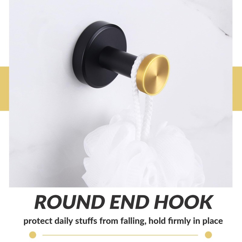 APLusee Black Gold Robe Towel Hook, Stainless Steel Coat Hanger,