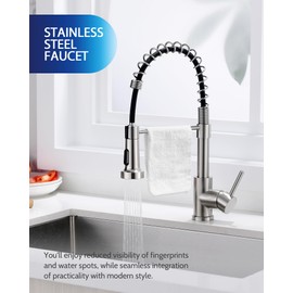 LUFEIDRA Stainless Steel Kitchen Faucet with Sprayer-High Arc Dual Function Brushed Nickel Sink Faucet, Commercial Single Handle One Hole Spring Faucet for RV Farmhouse Camper Laundry Bar Sink