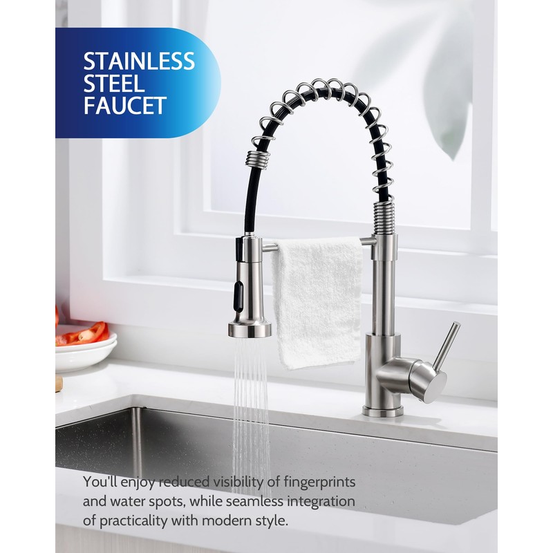 LUFEIDRA Stainless Steel Kitchen Faucet with Sprayer-High Arc Dual Function