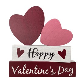 Valentines Table Decor, Happy Valentines Day Decorations for Home Office Indoor, Neutral Rustic Farmhouse Wooden Heart Signs for Mantel Shelf Decor, Valentine Centerpieces Decorative Signage