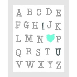 ABC's of Love Blue 11x14, I Love You Wall Quotes Nursery Quotes Alphabet Letters Words Art Alphabet Wall Art Decor Baby Boy Nursery Decor Wall Art ABC I Heart You Designs, ABC, I Love You Print