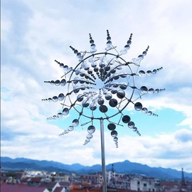 Homefantasy Unique and Magic Metal Windmill, 3D Metal Windmill, Magic Windmill, Garden Weatherproof, for Garden, Patio, Lawn, Courtyard Landscape Decoration (Silver)