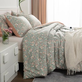 TISPLR Floral Full Comforter Set 3 Pieces Soft Chic Garden Style Vintage Floral Print Lightweight Botanical Flower Comforter Set for All Seasons 1 Comforter and 2 Pillowcases
