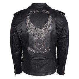 Men's Eagle Embossed Live To Ride - Ride To Live Classic Black Leather Motorcycle Biker Jacket (XX-Large, Black)