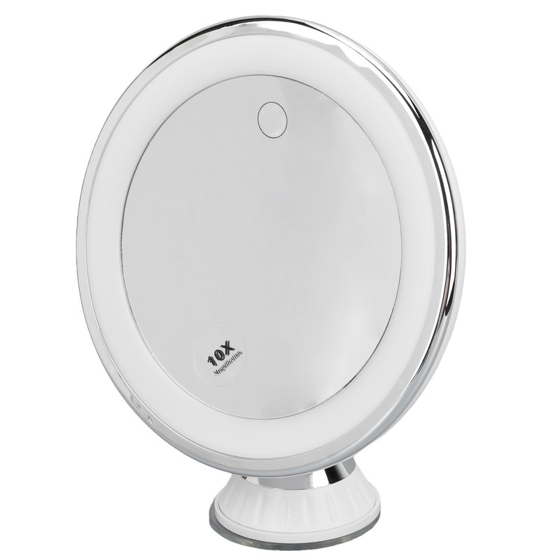 Suction Cup Makeup Mirror 10x with 3 Light Colors Battery