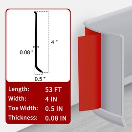 ToLanbbt 53 FT Baseboard Trim Molding Wall Base Cove Flexible Vinyl Self-Adhesive Base Trim, 4 in Peel and Stick Avoid Dust Rubber Baseboard Trim for Bedroom, Garage, Office, School Cover Walls, Gray
