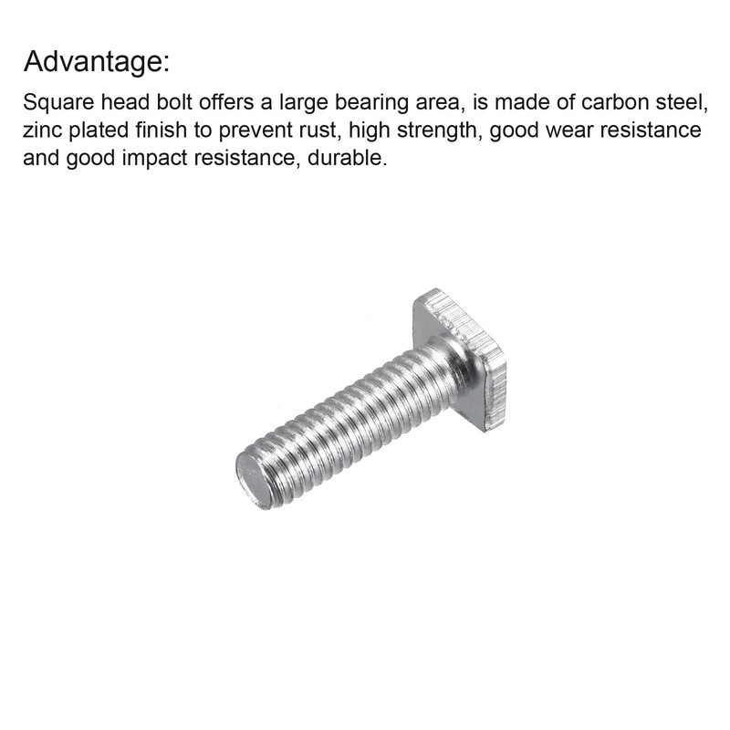 uxcell Square Head Bolt, 10pcs M6x20mm Fully Thread Carbon Steel
