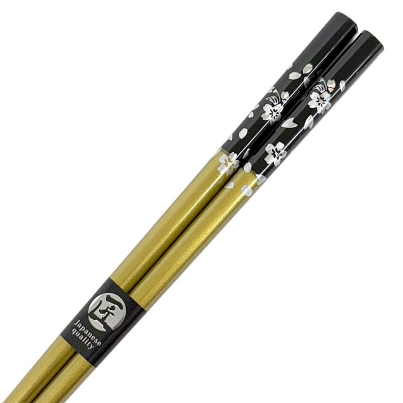 Chopsticks, Silver Cherry Blossoms, Gold Design, Includes Paulownia Box, Wrapping,