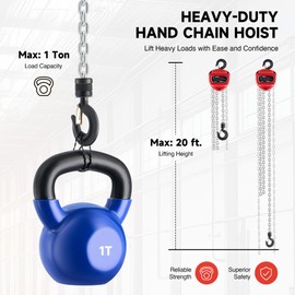 CREWORKS Hand Chain Hoist, 1 Ton 2200 lb Capacity 20 ft Manual Chain Hoist with G80 Load Chain & Double Guide Wheels, Heavy Duty Manual Lever Hoist for Construction Warehouse Automotive Factory