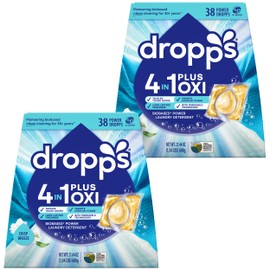 Dropps 4-in-1 Plus Oxi Crisp Breeze Power Biobased Laundry Detergent Pods (76 Pods) - Chlorine-Free Bleach Alternative Biobased Laundry Whitener, Stain & Odor Remover