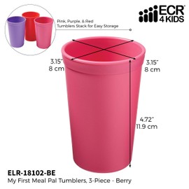 ECR4Kids My First Meal Pal Drinking Cups, Kids Plastic Tableware, Stackable and Dishwasher Safe, Stackable Tumblers for Baby, Toddler and Child Feeding, 3-Pack - Berry
