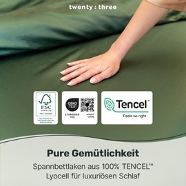 twenty:three Lyocell Fitted Sheet, 140 x 200 cm, Forest Green, 100% Tencel, Derived from Eucalyptus, High Quality, Sustainable, Breathable, Luxury, Hypoallergenic