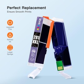 E-Z Ink Compatible Ink Cartridge Replacement for Canon CLI-281XXL CLI 281 XXL to use with PIXMA TS8320 TS8220 TS8120 TS9120（Photo Blue，3 Pack）