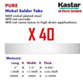 Kastar Pure Nickel Solder Tab (40 Pieces), commercial grade best suited for heavy duty, high current and hig capacity battery packs. Build your own RC Toys and Power Tool battery pack DIY projects.