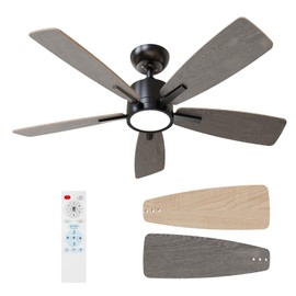 TALOYA 42 Inch Ceiling Fans with Lights Led Remote Control Low Profile Flush Mount for Bedroom Home Outdoor Patio Living Room,3 Color Temperatures,Dimmable,DC Motor,Reversible,5 Blades,Black Walnut