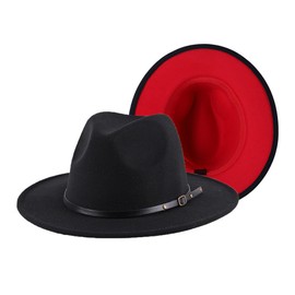 bamboopack Classic Fedora Hat Two Tone Wide Brim Flat Top Hat Felt Hat Panama Hat with Belt Buckle for Women Men (Black)