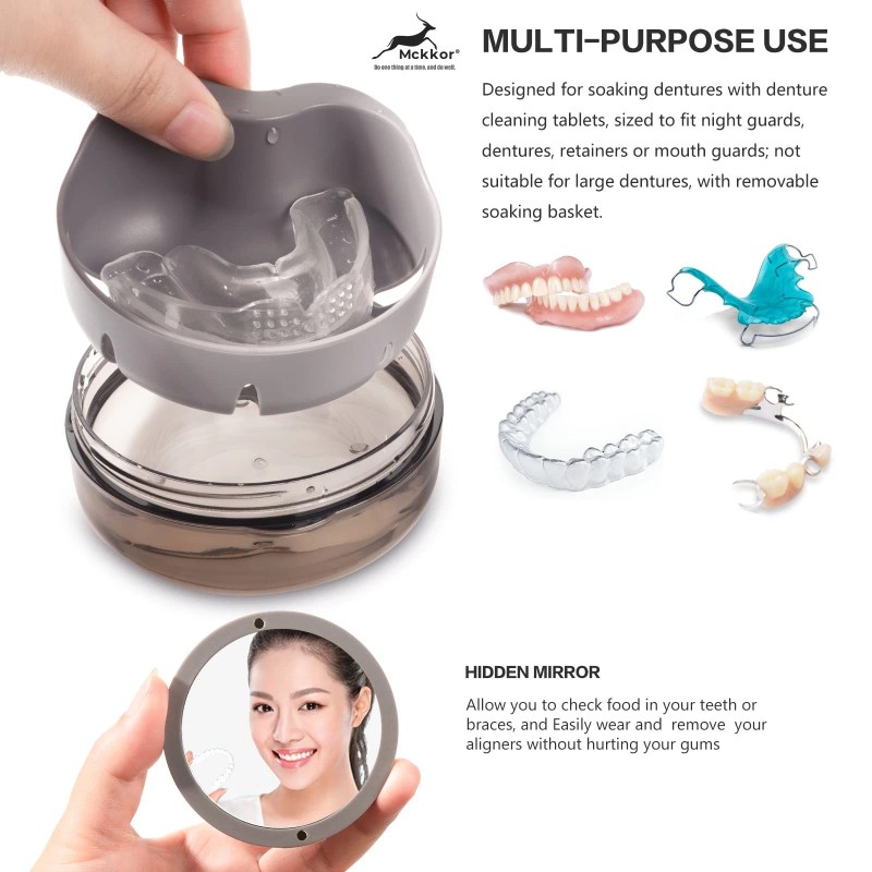 Mckkor Denture Case, Definitely No-Leak Portable Retainer Case Denture Bath