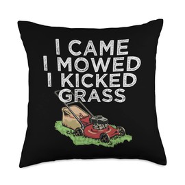 I Came I Mowed I Kicked Grass Funny Lawn Mower Gift For Dad Throw Pillow