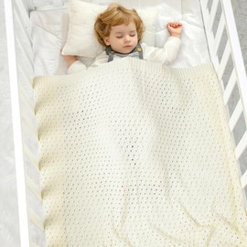 mimixiong 100% Cotton Knitted Cellular Baby Blanket for Boy Girls (Baby White)