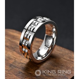 King Ring 8mm Gear Spinner Ring – Ultra Polished Men & Women Stainless Steel Fidget Ring K12 – Silver 13