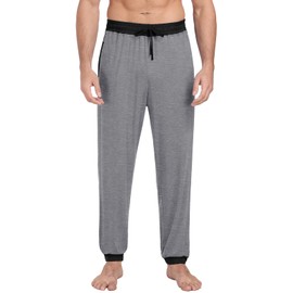 PrinStory Men's Pajama Pants Soft Lightweight Elastic Waist Drawstring Lounge Pj Bottoms PJ Dark Gray Large
