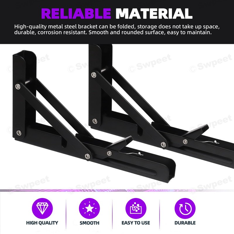 Swpeet 2 Pack 8" Folding Shelf Bracket, Heavy Duty DIY