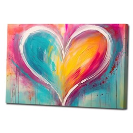 Abstract Canvas Wall Art Colorful Textural Heart Picture Wall Art Rainbow Heart Painting Prints for Living Room Decor Framed(Abstract-3,16x24inch (40x60cm))