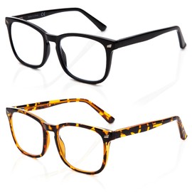 Epavouos 2 Pack Full Rim Blue Filter Glasses Gaming Glasses Computer Glasses, Black & Tortoise