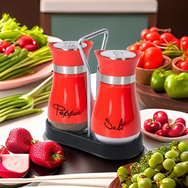 Pack of 2 Salt and Pepper Pots Salt and Pepper Shaker Salt and Pepper Set Salt Shaker Salt Pot Kitchen Accessories (Red)