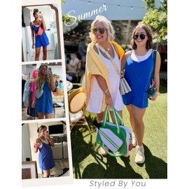 Yidarer Womens Summer Athletic Mini Dress Sleeveless Spaghetti Strap Built-in Shorts V Neck Sundress with Pockets (KleinBlue-M)