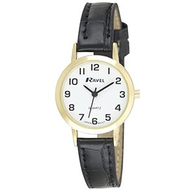 Ravel - Unisex Traditional Watch with Clear Numeral Dial - Gold Tone/Black