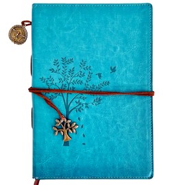 mundoHogar Libreta Pasta Dura Estilo Vintage, Diario con Cubierta Tipo Piel, Árbol de la Vida, Retro, Cuaderno Estilo Clásico Hoja Rayada | (Azul Cielo)