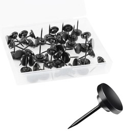 50Pcs Metal Push Pins, Thumb Tacks for Hanging Poster and Map, Heavy Duty Head Pin for Wall Corkboard Bulletin Board, Home Office Craft Accessories (Black)