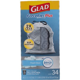 Glad ForceFlex Odor Shield 13 Gal. Tall Kitchen Drawstring Bags 34 ct (Pack of 6)