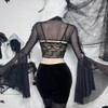 Women Goth Crop Tops Gothic Punk Fishnet Cover Up Bell
